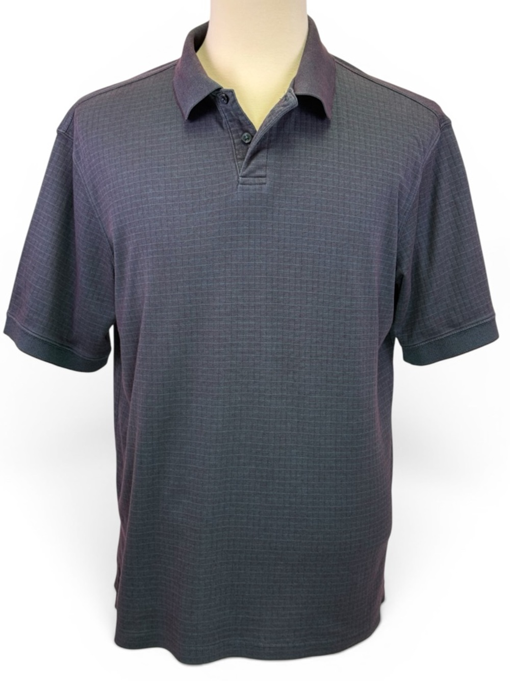 Haggar Men's Short Sleeve Textured Grid Polo Blue Shirt‎ Size L